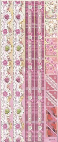 Stickers Embossed Pink Flower Ribbons