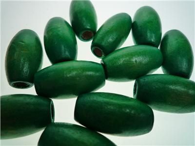Wood Beads Oval 14x25mm Green Pkt 12