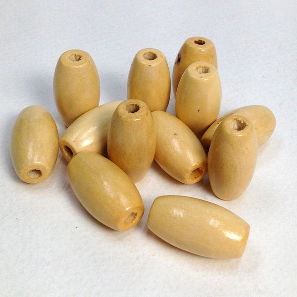 Wood Beads Oval 14x25mm Natural Pkt 12