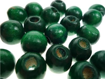 Wood Beads Round 10mm Green Pkt 30
