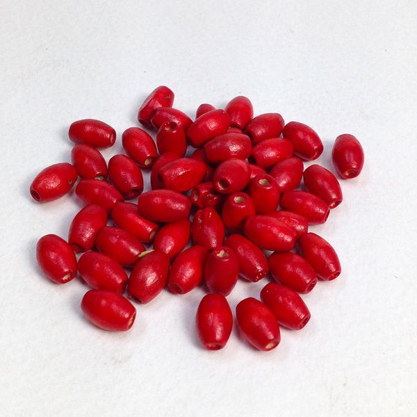 Wood Beads Oval 6x9mm Red Pkt 50