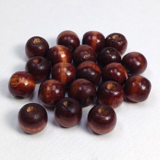 Wood Beads Round 12mm Brown Pkt 30