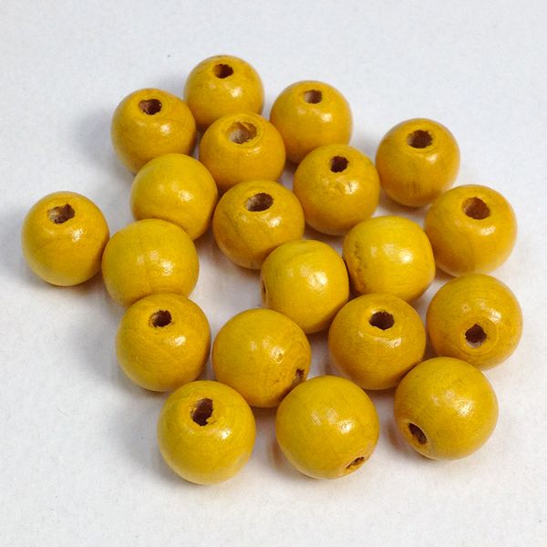 Wood Beads Round 12mm Yellow Pkt 30