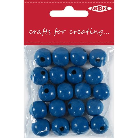 Wood Beads Round 16mm Blue Pkt 20