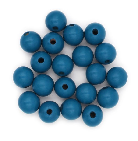 Wood Beads Round 16mm Blue Pkt 20