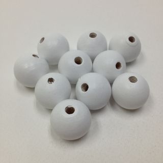 Wood Beads Round 20mm White Pkt 10
