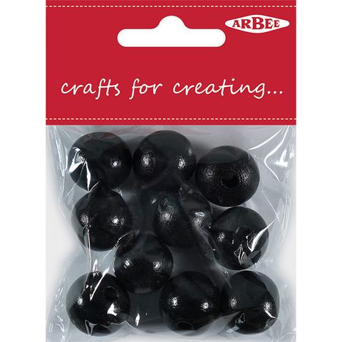 Wood Beads Round 20mm Black Pkt 10