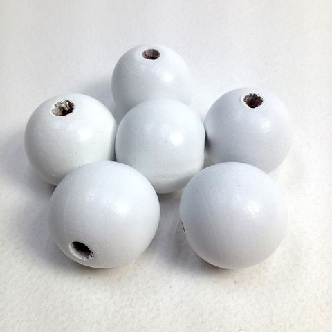 Wood Beads Round 25mm White Pkt 6