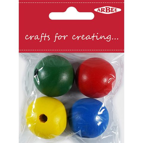 Wood Beads Round 30mm Assorted Pkt 4