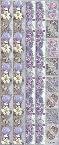 Stickers Border/Cnrs Bflys Rose Gardenia