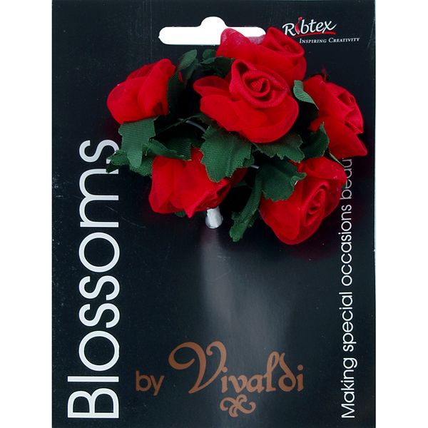 Rose with Leaves Small 6 Head Bunch Red