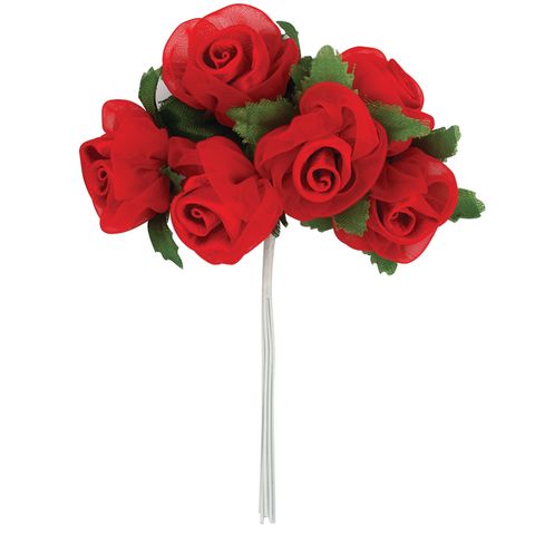 Rose with Leaves Small 6 Head Bunch Red