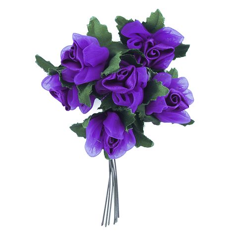 Flower Organza Rose Bud 6Head Purple