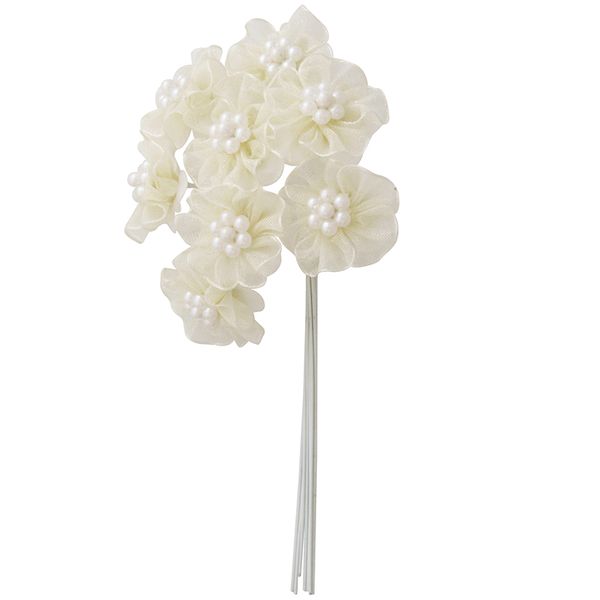 Flower Organza Pearl Daisy 8Head Ivory