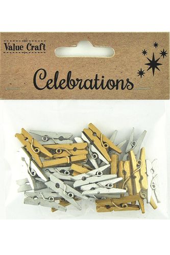XMAS WOODEN PEGS GOLD-SILVER 30PC