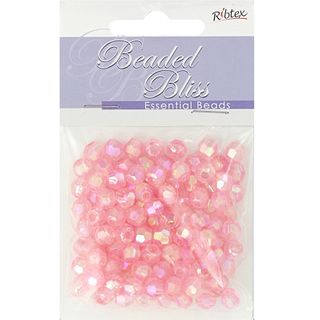 Bead Plastic Round Faceted 7mm Pink 20G