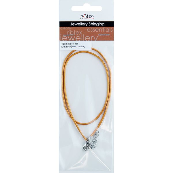 Necklace Leather Metal Gold 45cm 1Pc