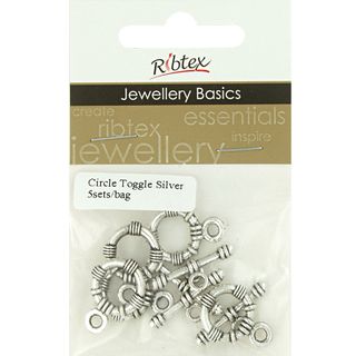 Clasp Toggle 15mm Circle Silver 5 Sets