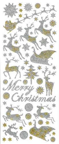 Stkr Xmas Reindeers Silver/Gold Glitter