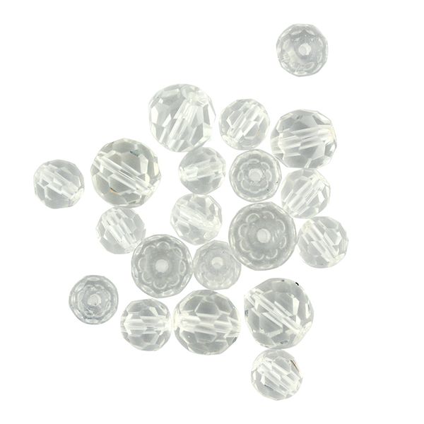 Bead Glass Round Facet 6-8Mm Crys 20Pcs