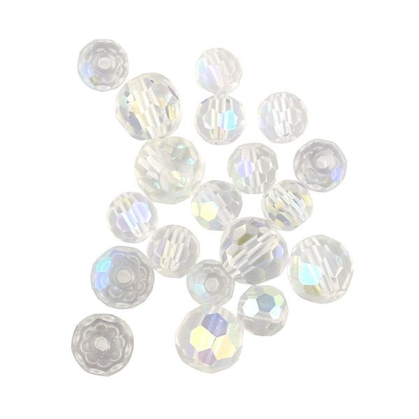 Bead Glass Round Facet 6-8Mm Cry Ab 20Pc