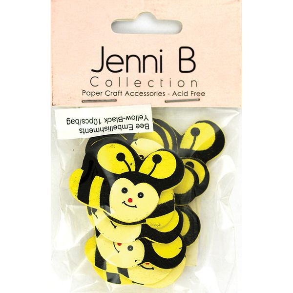 Wooden Bees 25x35mm Yellow Black 10Pcs