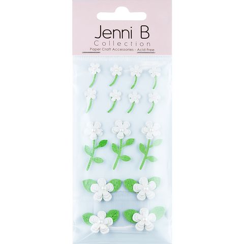 Jenni B Glitter Flowers White 15Pcs