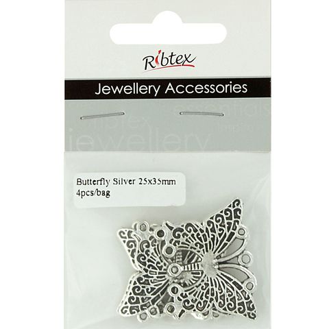 Feature Butterfly 25X35mm Silver 4Pcs