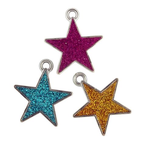 Jf Charm 25Mm Glitter Star Asst 6Pcs