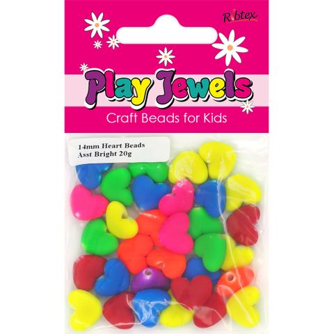 Bead 14Mm Heart Fluro Bright Asst 20G