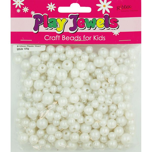 Bead Vp 8-12Mm Rnd Plast Pearl Wht 125G