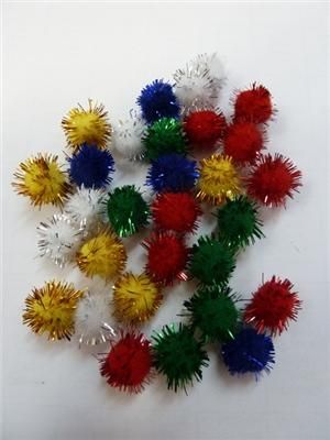 Pom Poms Glitter 12mm Assorted Pkt 30