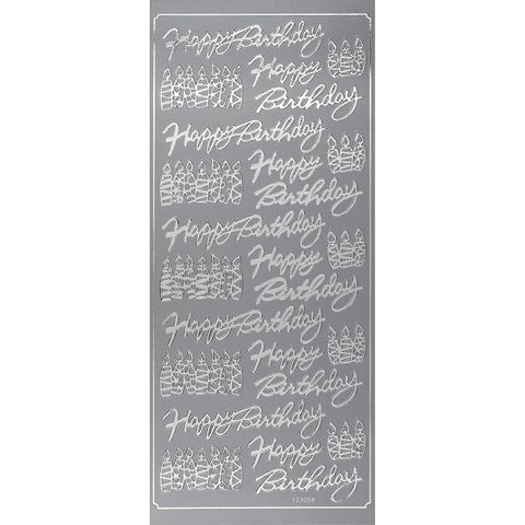 Sticker Happy Bday With Candles Silver