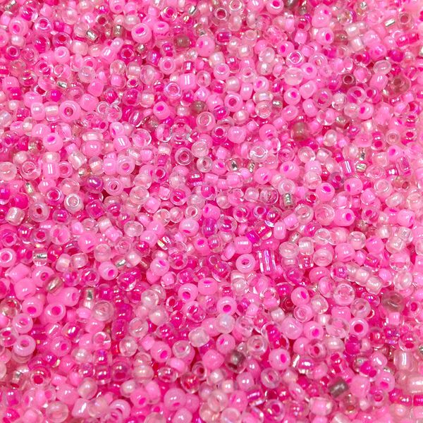 Seed Beads Assorted Sizes Pink Mix 50G