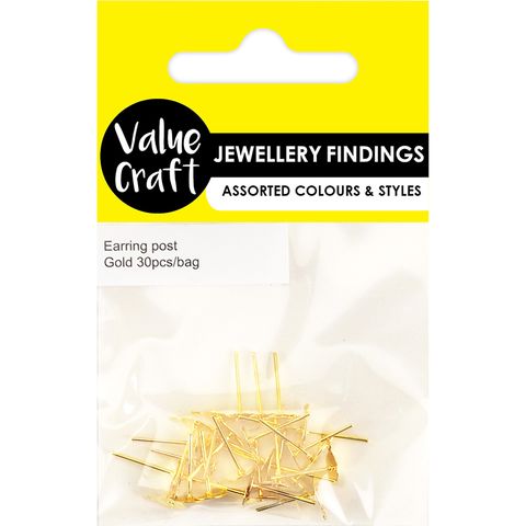 JF EARRING POST W HOLE GOLD 30PCS