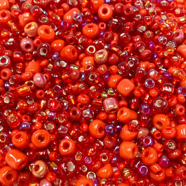 Seed Beads Assorted Sizes Red 50G