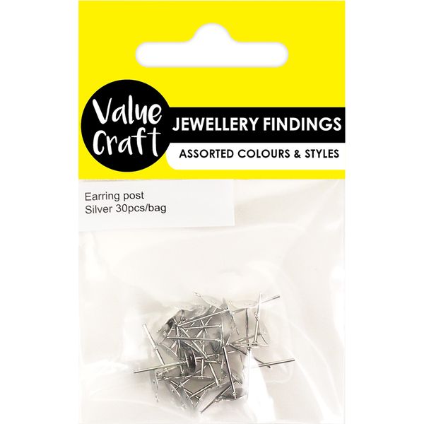 JF EARRING POST W HOLE SILVER 30PCS