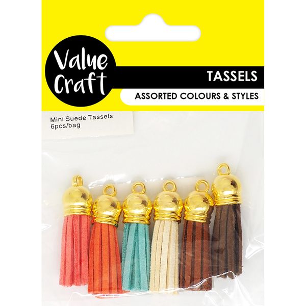 MINI SUEDE TASSELS ASST 6PC