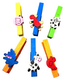 Wooden Pegs Large Farmyard Pkt 6