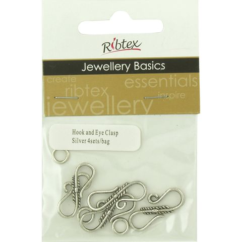 Clasp Hook   Eye Fancy Silver 4 Sets