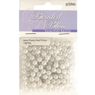 Bead Plastic Pearl 6Mm White 15G
