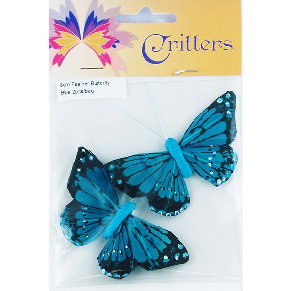 Butterfly Feather 8cm Blue 2Pcs