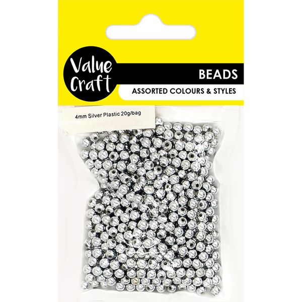 ROUND 4MM SILVER PLASTIC BEAD 20G