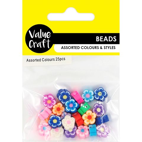 POLYMER CLAY BEAD 10MM FLOWERS 25PC PACK