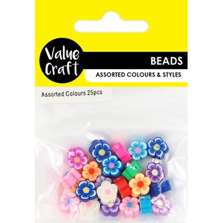 POLYMER CLAY BEAD 10MM FLOWERS 25PC PACK