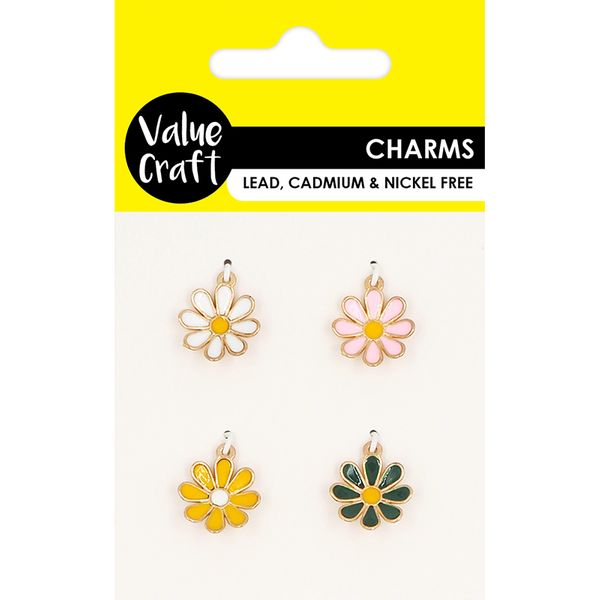 MULTI COLOURED DAISY CHARMS 4PCS