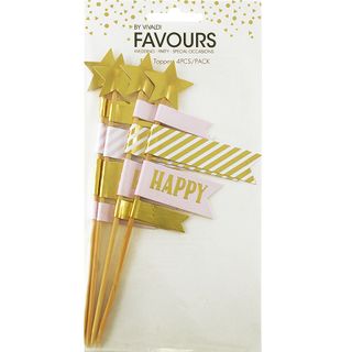 FAV TOPPER FLAG BABY PINK- GOLD FOIL 4PC