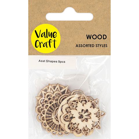 CRAFT WOOD FLOWER SHAPES ASST 9PC