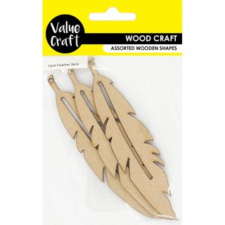 WOOD FEATHER 13CM RAW 3PC