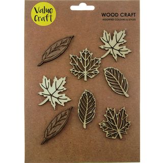 WOOD LEAVES ASST STYLES NAT 8PC